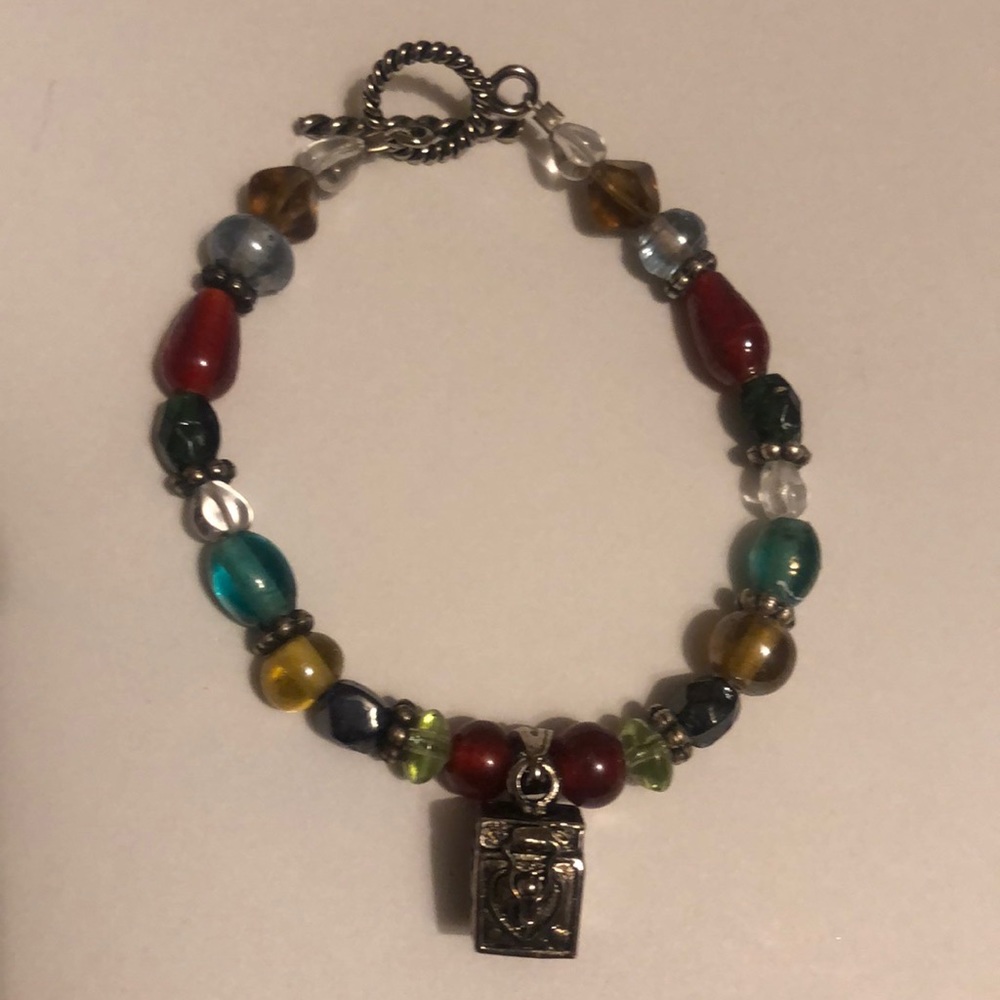 Colorful Prayer box bracelet with toggle clasp.